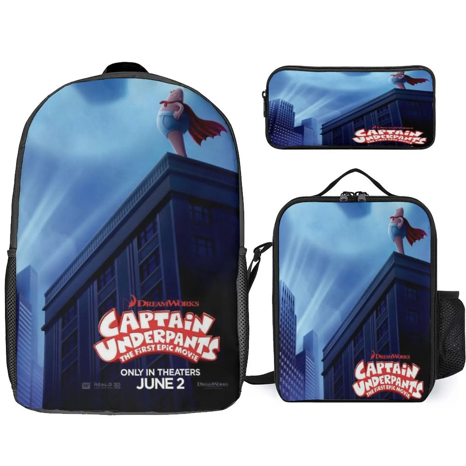 

Children Lightweight Backpack with Insulated Lunch Bag,Pencil Case,Captain Underpants Canvas Knapsack Classic Daypack for School