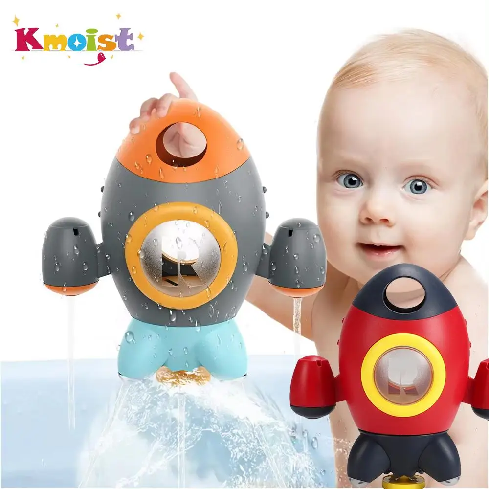 

Cute Baby Bath Shower Toy Space Rocket Fountain Rotating Water Spray Interactive Game Bathing Toys Bathtub Toy for Toddlers Gift