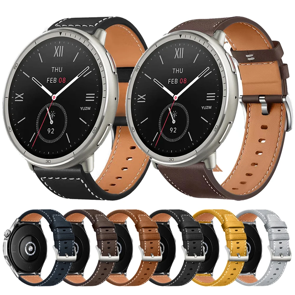 22/20mm Leather Strap for Amazfit Active 2 Square/GTR 42mm 47mm/GTR3 Pro/GTS4 mini Bracelet for Amazfit Bip 6/5/3/BALANCE 2 Band