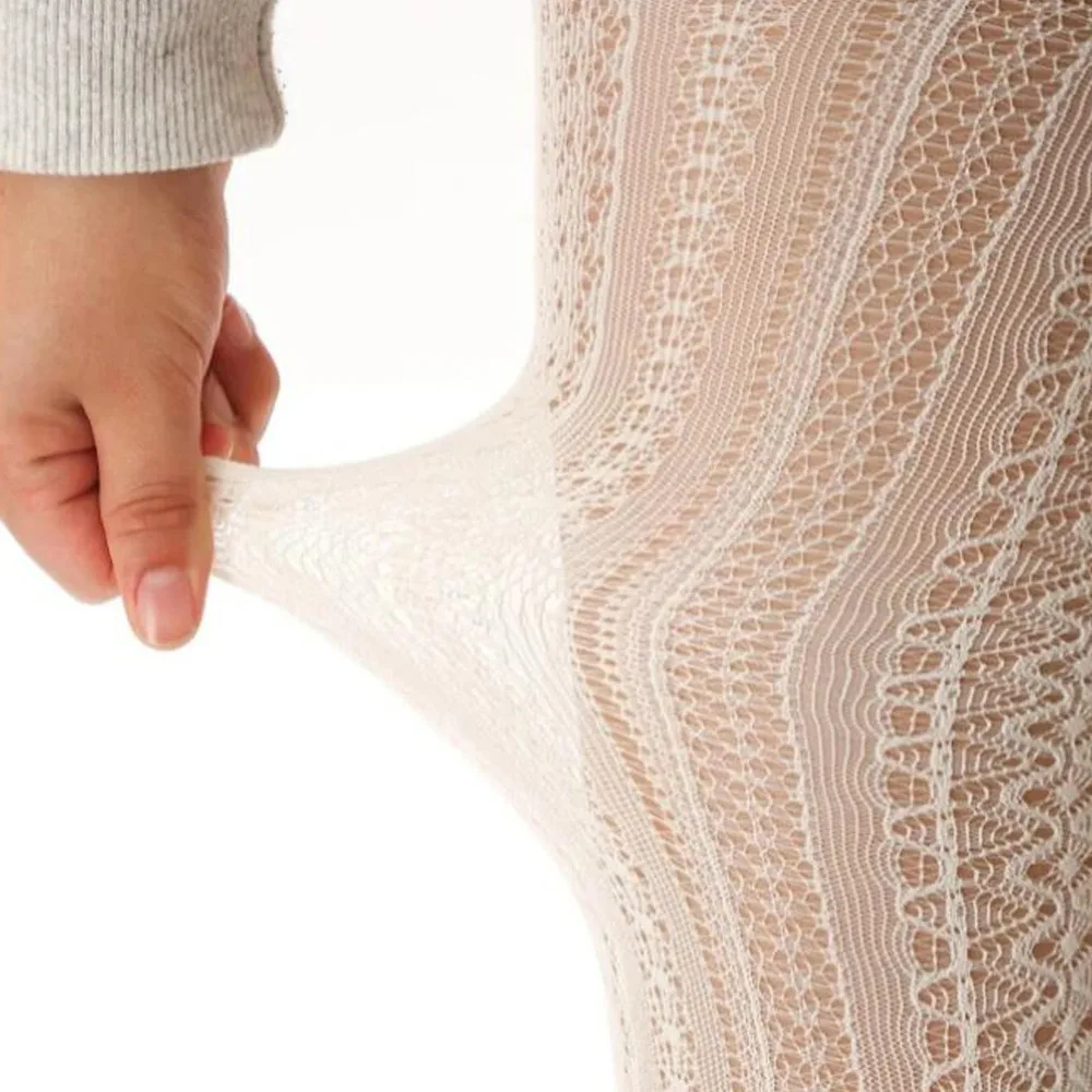 Autumn Women Lolita Tights Lace Stockings Woman Hollow Out White Female Pantyhose Stockings Tattoo Tights Pattern image 6