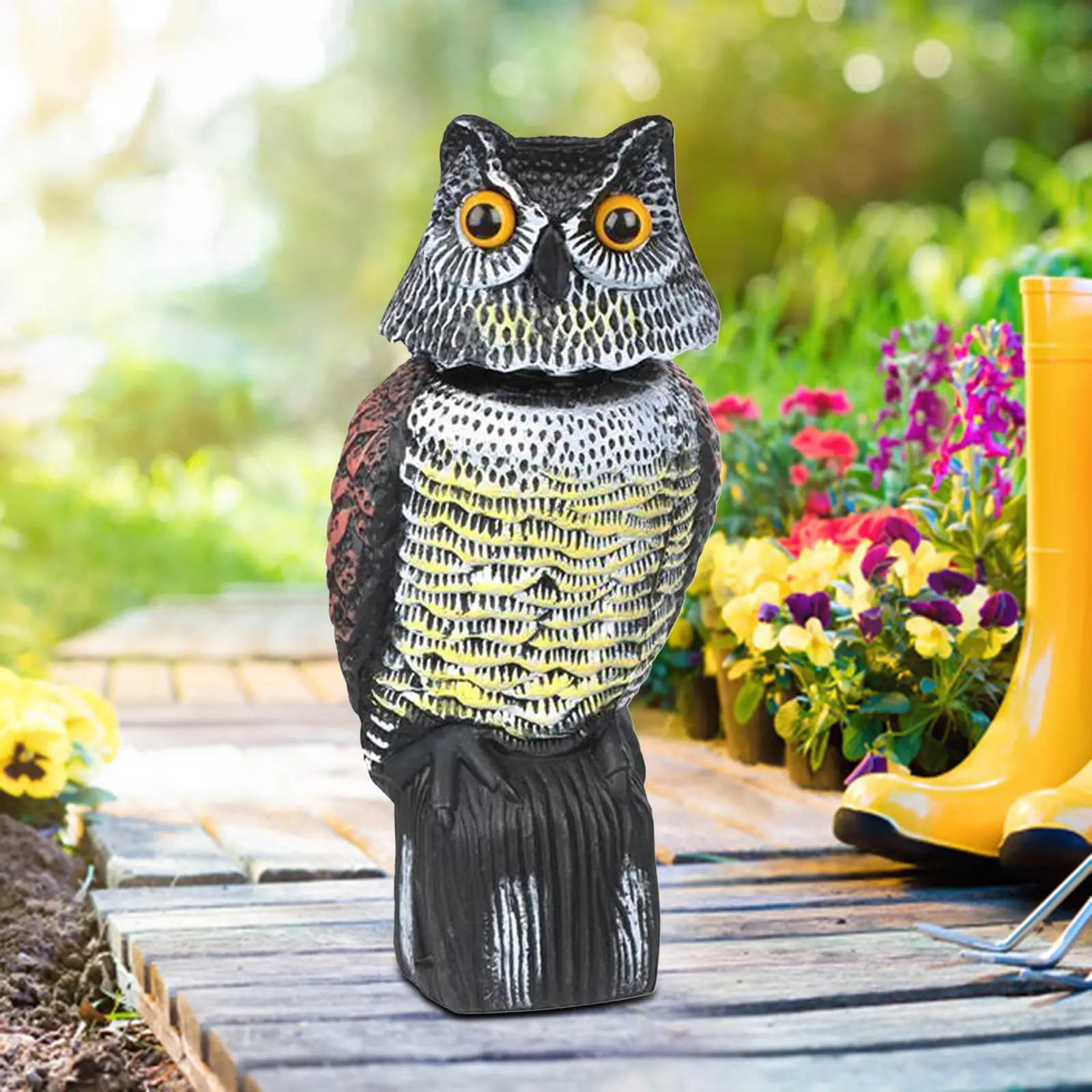 Large Realistic Owl Decoy w/ Rotating Head Bird Pigeon Crow Scarer