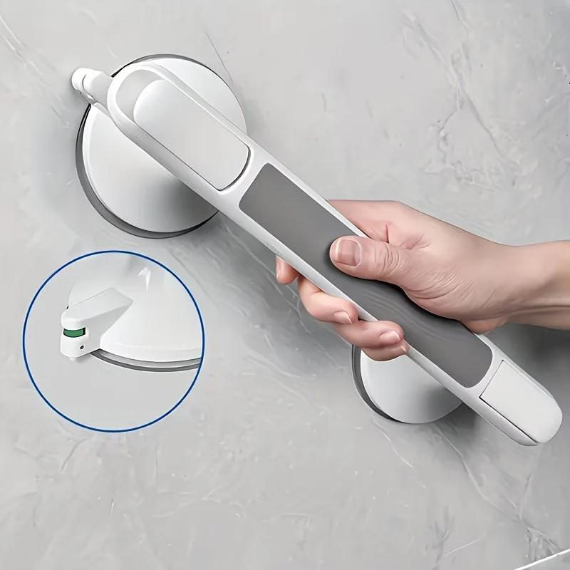 1 PC Reinforced Shower Armrest, Strong Suction Cup Mount, Drill-Free Easy Install, Bathroom Safety Grab Bar for Tile, Glass