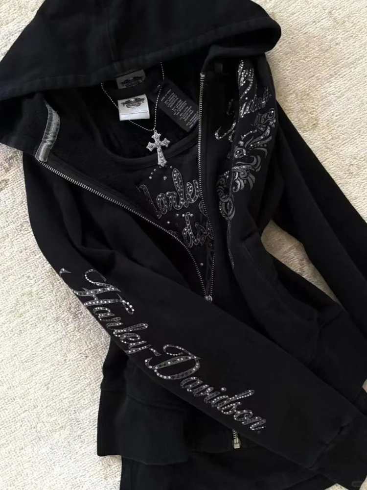 الخريف الشتاء الأمريكية خمر طباعة مقنعين البلوز المرأة Y2K القوطية الساخن فتاة سترة الشارع الشهير ثقافة فرعية الرجعية القمم جديد