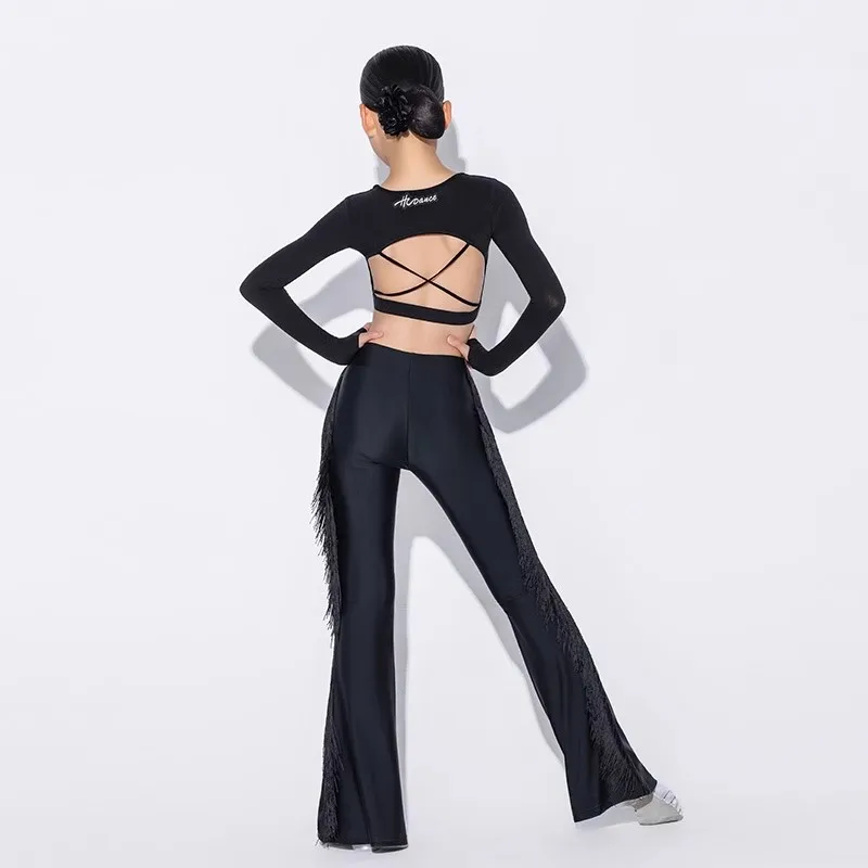الفتيات طويلة الأكمام عارية الذراعين أعلى شرابات السراويل انقسام دعوى أزياء رقص اللاتينية تشاتشا رومبا تانجو الرقص المنافسة ارتداء DN21972 #5