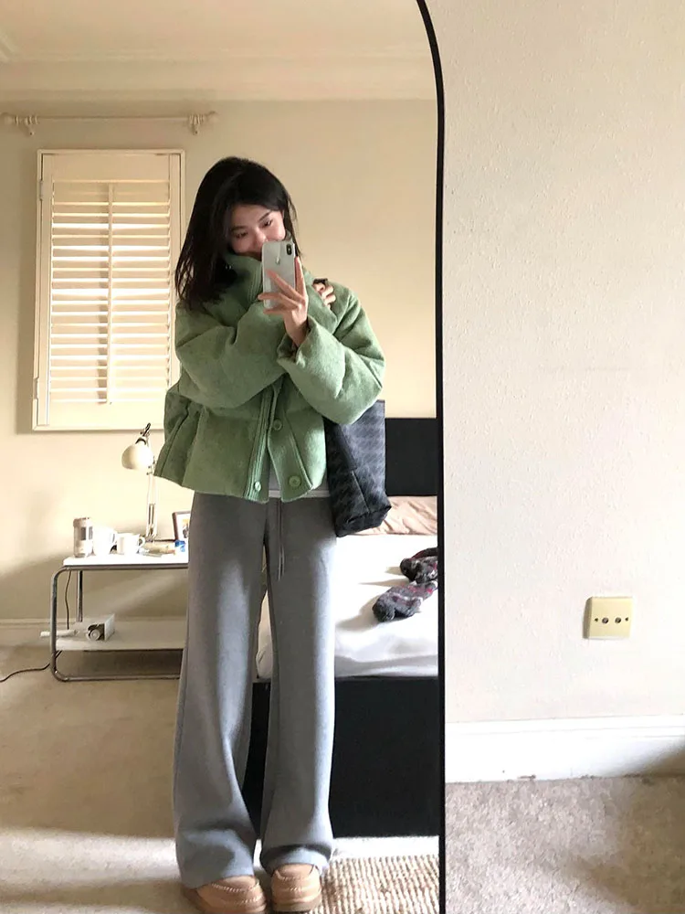 Kurtka puchowa damska w stylu koreańskim, płaszcz typu chleb, zimowa kolekcja 2025, nowość, mały rozmiar, prosty krój, do pracy, elegancka.