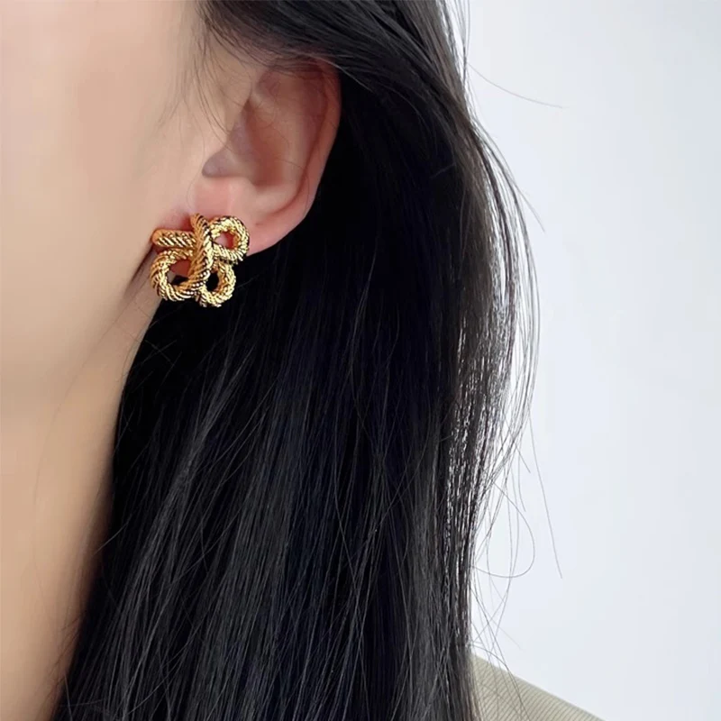 Foxanry Irregular Twist Geometric Stud Earrings For Women Girls Vintage Creative Design Trendy Personality Party Jewelry Gifts