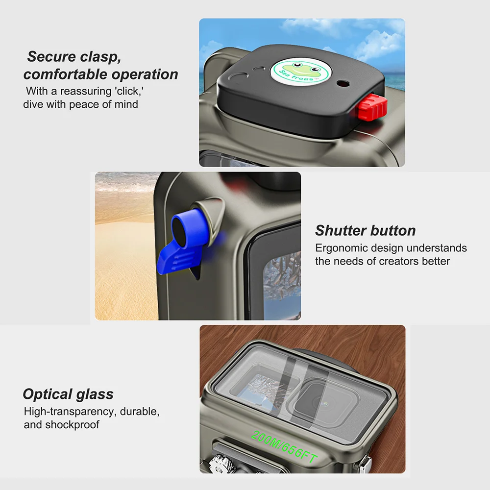 Seafrogs Professional Underwater Action Camera Housing, 200M Waterproof Diving Case for GoPro Hero 9/10/11/12/13