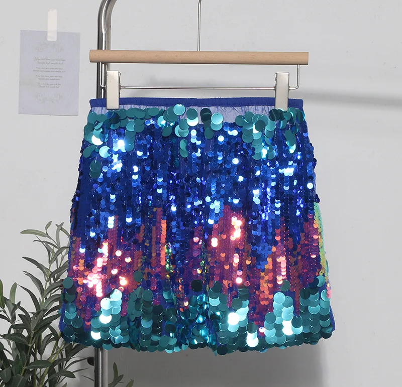 

Color Sequins Sparkling Short Skirt Sexy Nightclub A-shaped Skirt for Women