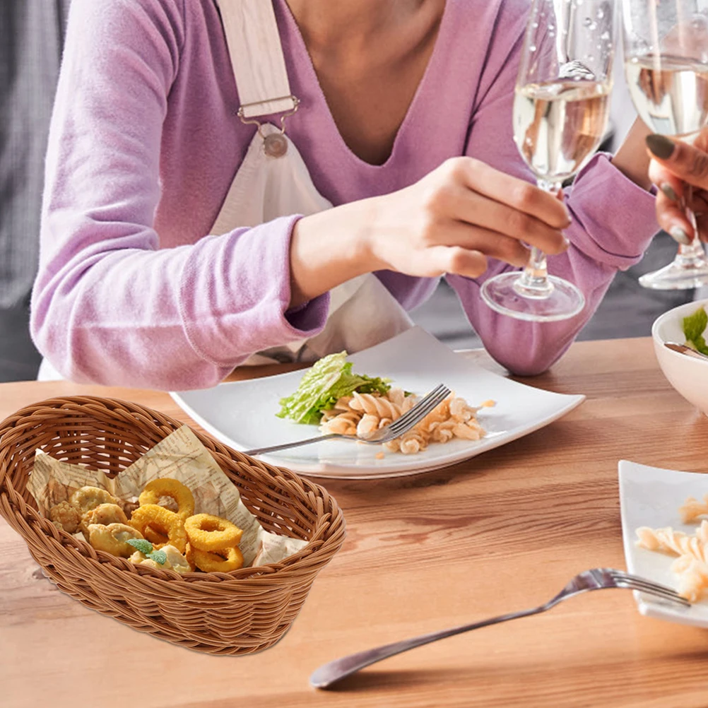 

3 Pcs Imitation Rattan Woven Basket Bread Storage Plastic Handheld Baskets Flower Shopping