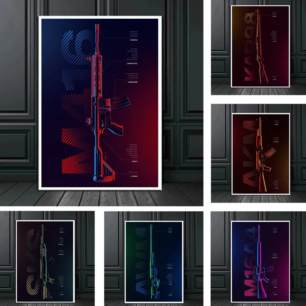 أسلحة النيون الأعمال الفنية الملصقات صور SKS AWM M416 AK47 98K بندقية قماش اللوحة المشارك غرفة السينما ديكور غرفة نوم المنزل