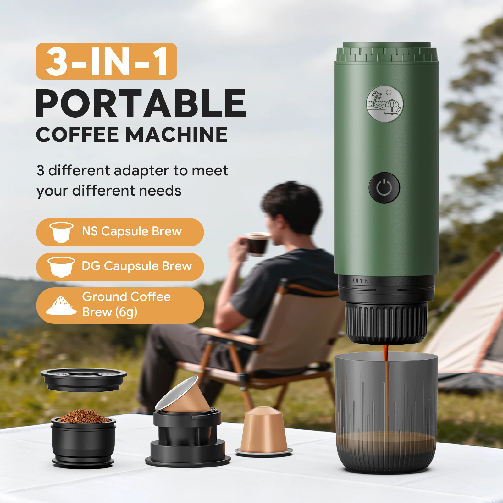 

Portable Espresso Machine 3-in-1 Travel Coffee Maker for Camping Hiking Office Self-Heating with USB-C