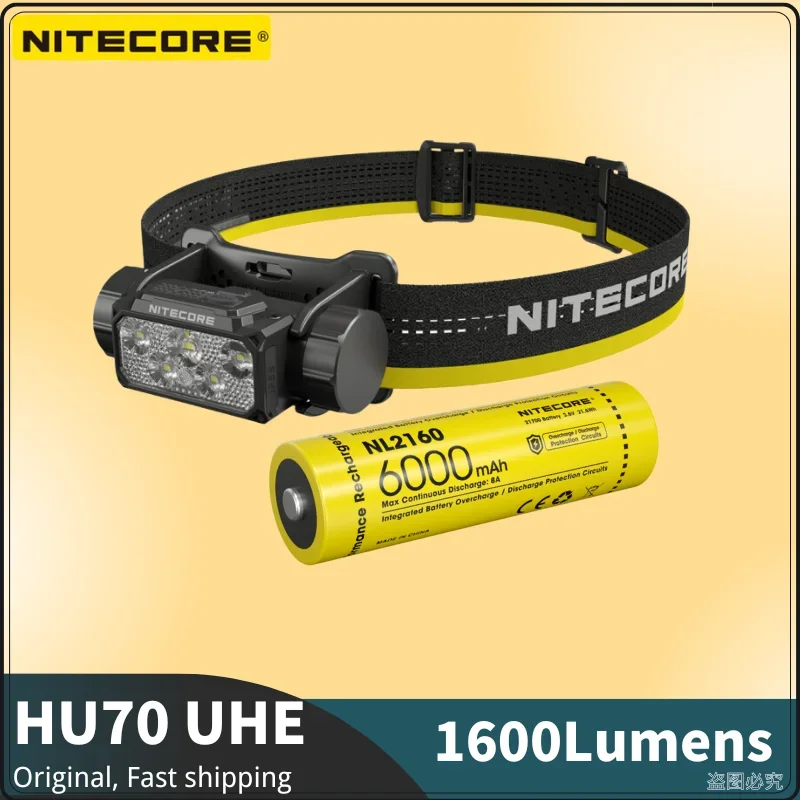 NITECORE HC70 UHE 1600Lumens 6 x NiteLab UHE LED USB-C Rechrgeable Headlamp White Light+Red Light With 6000mAh Battery