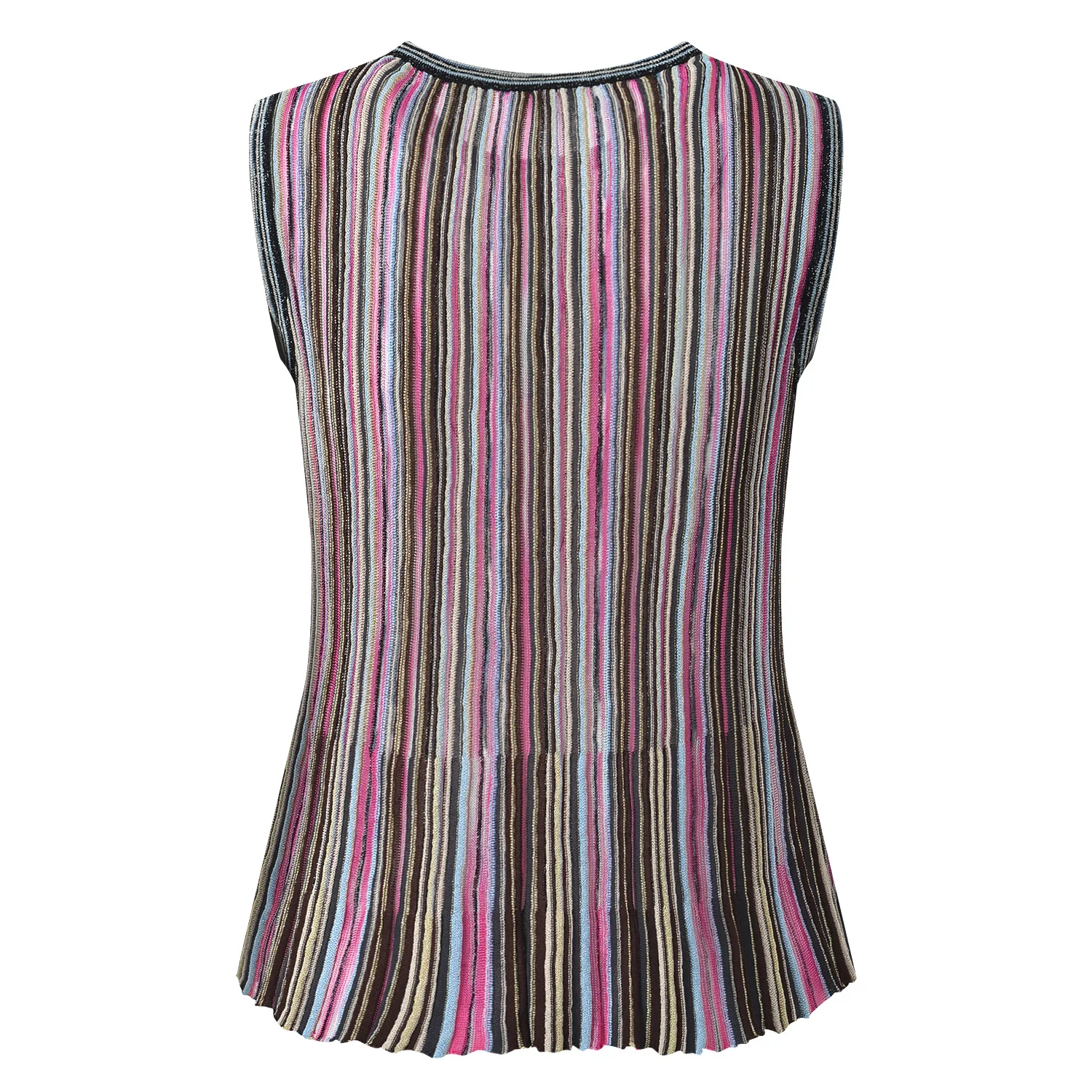 2026 Summer New Arrival Lady Elegant Style Suit Colorblock Vertical Stripes Sleeveless Tops Flared Pants Women Casual Knits 2pcs