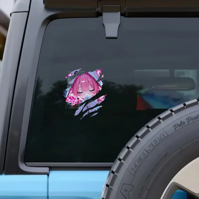 Pink Hair Anime Girl Vinyl Decal, Waterproof Sticker for Car Window Bumper Laptop Trunk Vehicle Auto Decoration
