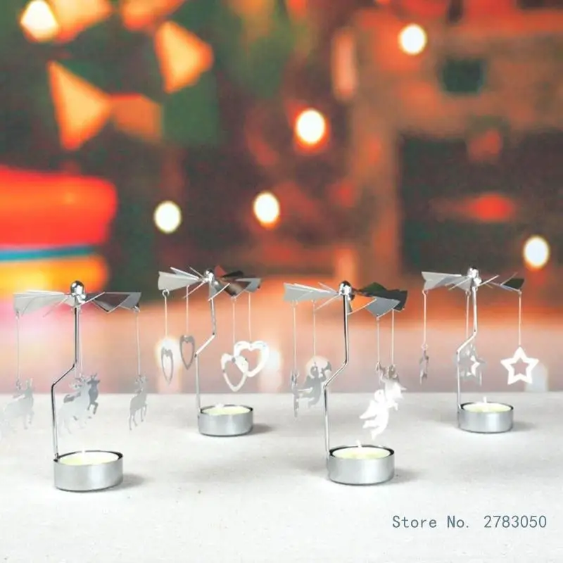 Rotary Holder Tea Light Holder Metal Tray Spinning Snowflake Deer Heart Christmas Trees Holder