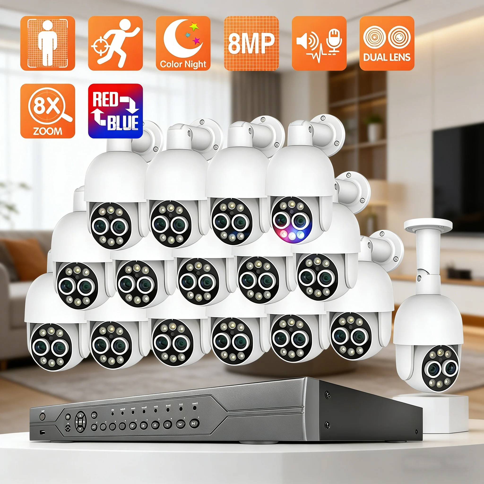 Techage 16CH 8MP PoE Camera Surveillance System PTZ 8X Mix Zoom Dual Lens Human Detected Two-way Audio NVR CCTV Video Set