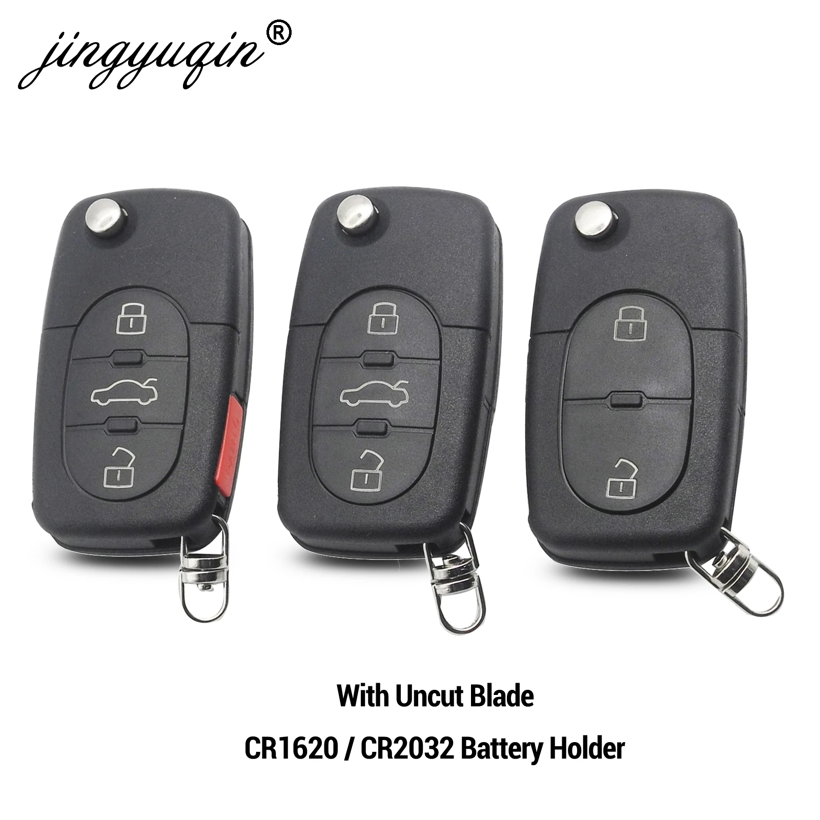 jingyuqin 10pcs 2/3/4 Buttons Remote Key Fob Case Shell & Blade for Audi A2 A3 A4 A6 A8 TT Quattro CR2032 Fob Blank Case Replace