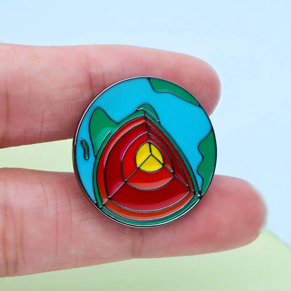 Earth’s Layers Brooch Crust, Mantle and Core Geology Enamel Pin Badge Fashion Cute Jewelry for Scientist Geologist Gift