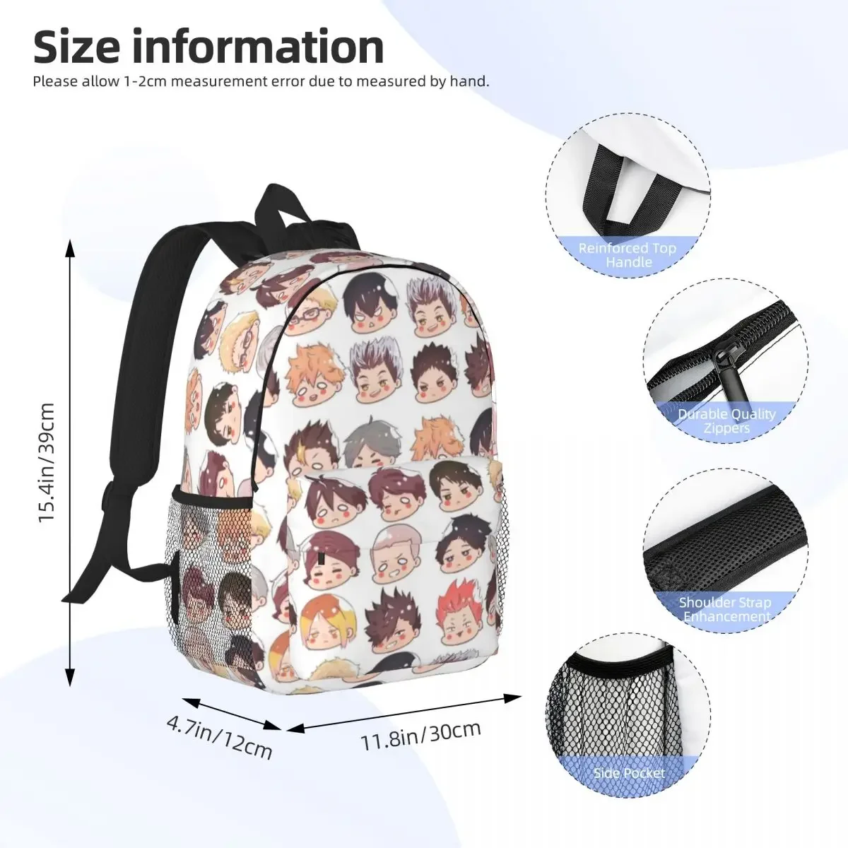 Haikyuu Chibi Heads Backpacks Teenager Bookbag Cartoon Children School Bags Travel Rucksack Shoulder Bag Large Capacity