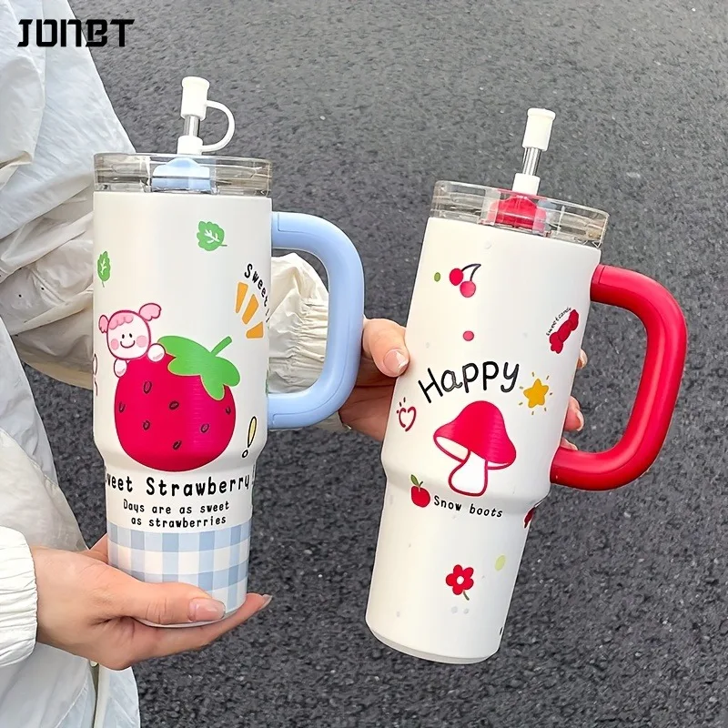 

30OZ Thermos Bottle Cold Ice Cute Stainless Steel Insulated Tumbler with Straw Reusable Large Capacity Car Office Home Drinkware