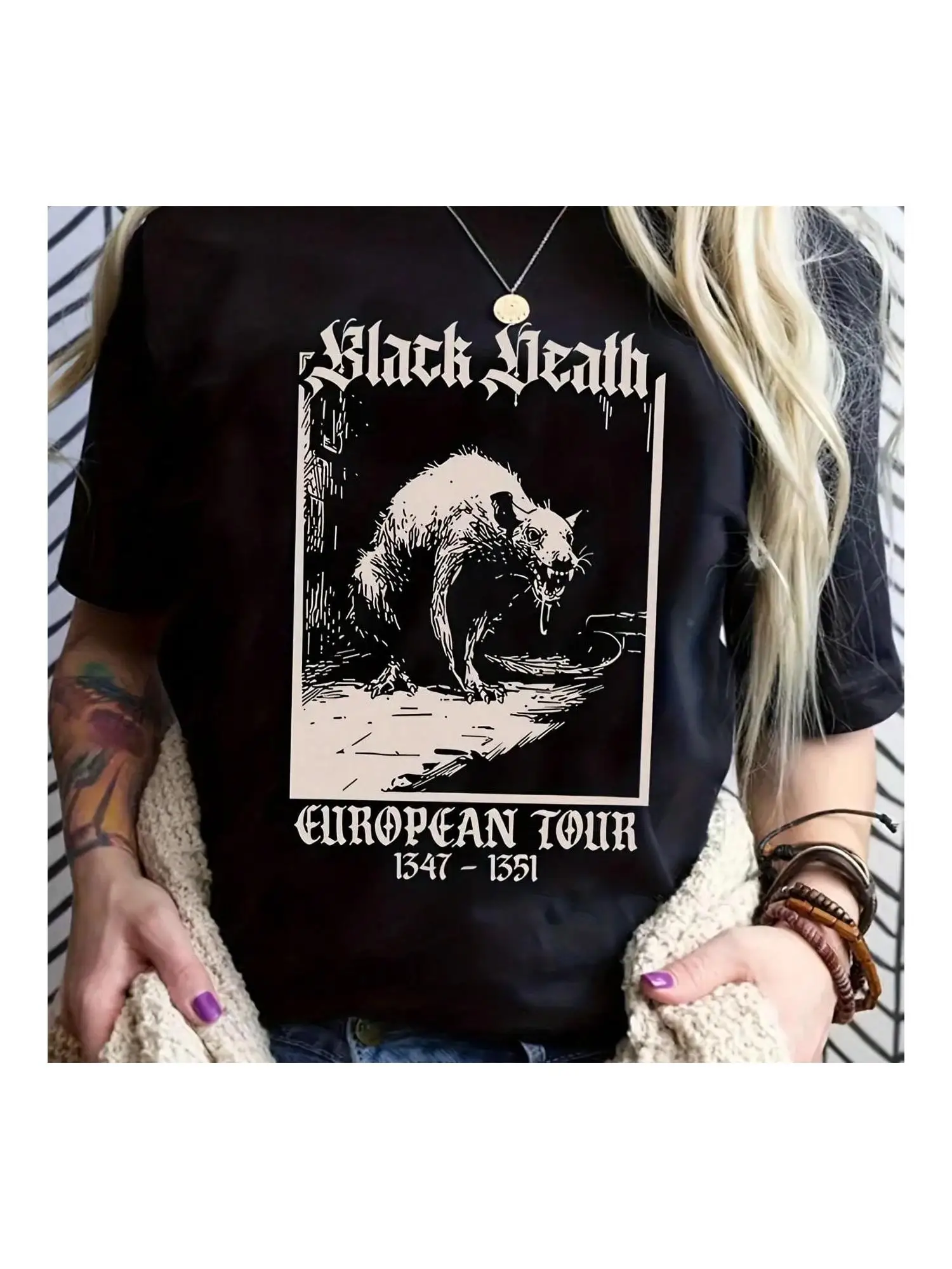 

Women's Casual T-Shirt Black Death Round Neck 1 4 Short Sleeve T-Shirt