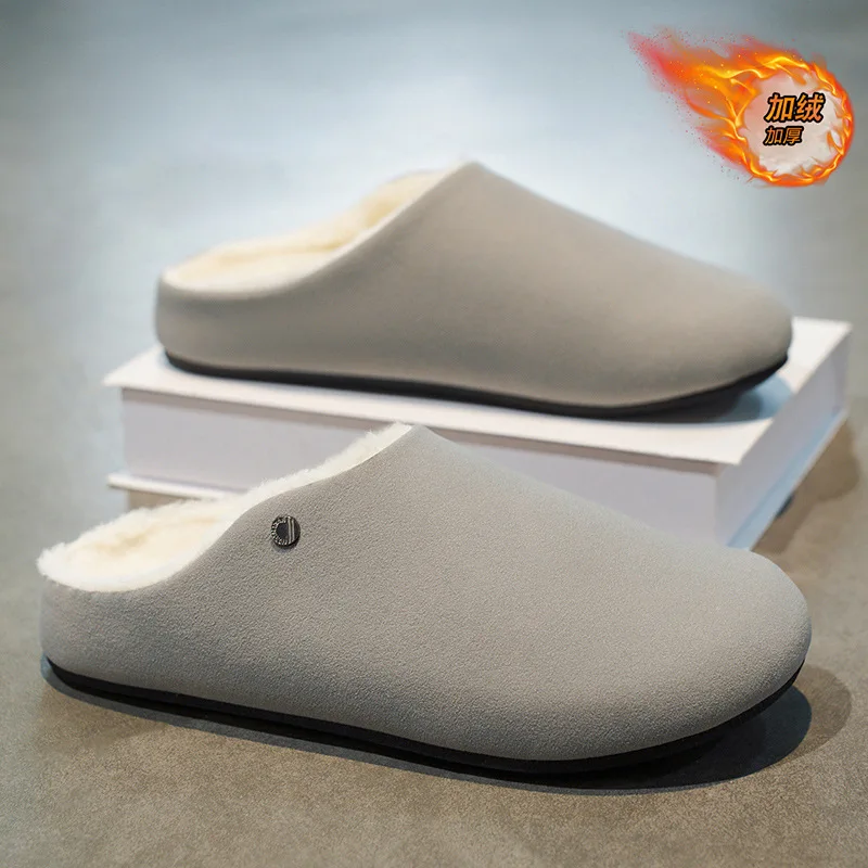 Men Cork Footbed Clogs Slippers Fashion Men Suede Leather Mules Men's Comfort Potato Shoes with Arch Support Cork Winter Shoes
