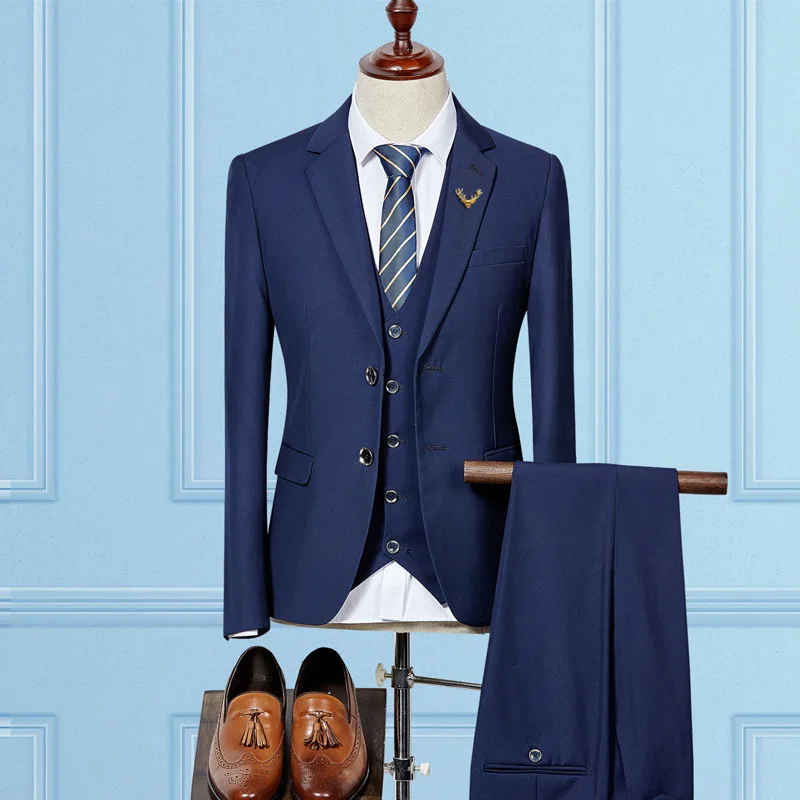 

Комплекты костюмов, мужские модные тонкие однотонные универсальные мужские костюмы из трех предметов, однобортные свадебные офисные мужские костюмы с длинными рукавами