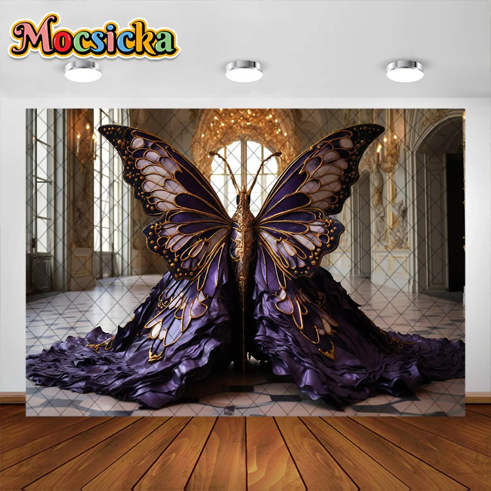 Butterfly Wings Photography Background Golden Room Window Decoration Female Pregnant Woman Portrait Photo Backdrop Studio Props