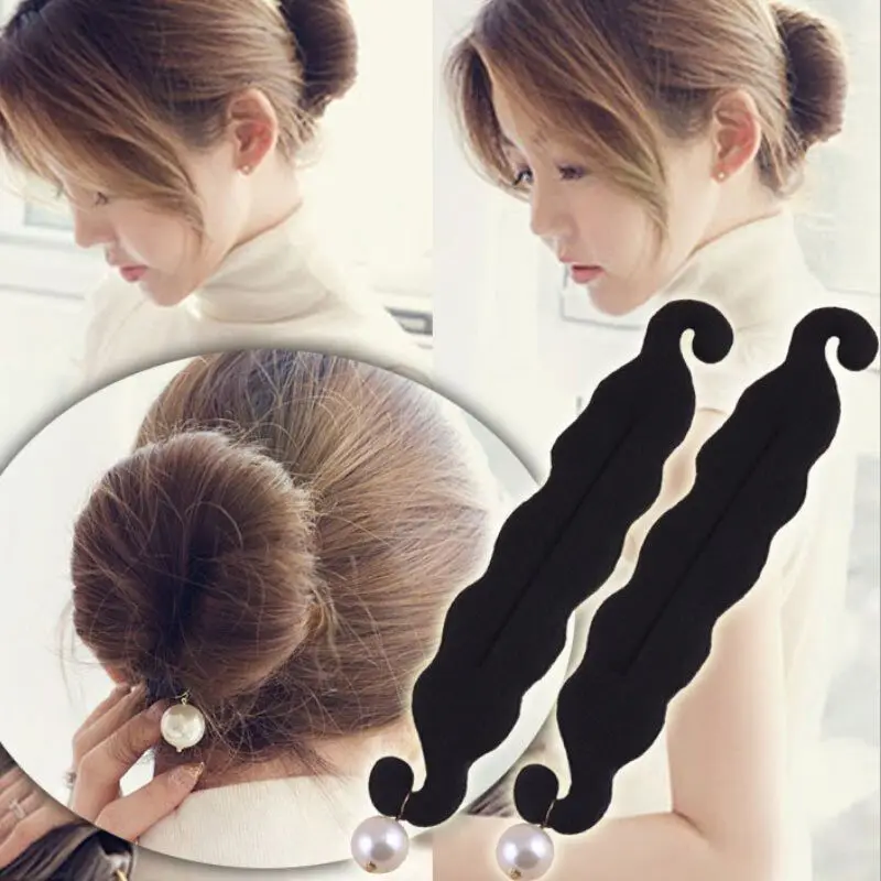 4Pcs/Lot Qualified Magic Bud Like Donut Sponge Pearl Double Hook Hair Bun Maker Care Styling Tools Accessories HA046