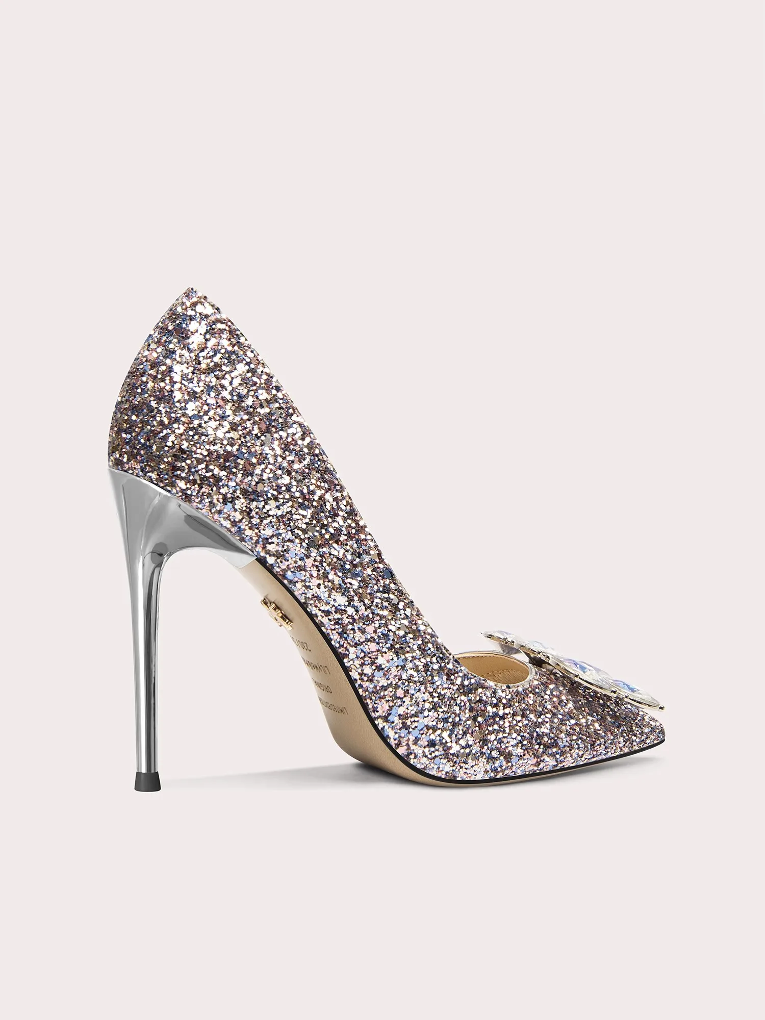 Spring new shallow sequin crystal wide version low-heeled shoes fine high-heeled banquet large size small size women's shoes