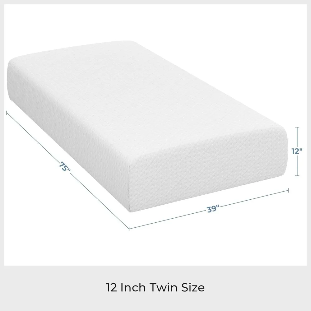 12 Inch Twin Mattress Cooling Gel Memory Foam Mattress, Green Tea Mattress for Fresher Sleep, Medium Firm