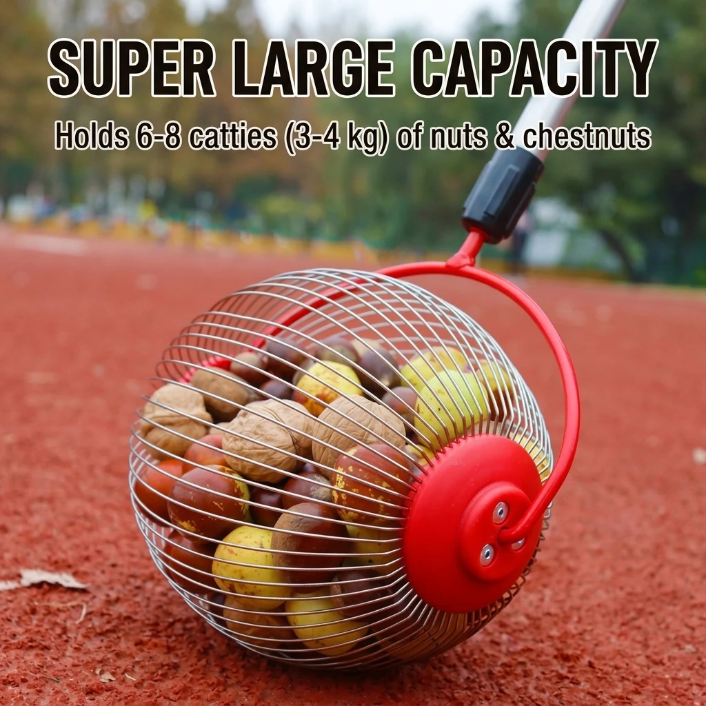 YGTITAN Fruit Picker Tool with Telescopic Handle, Nut Gatherer Roller for Walnut Chestnut Acorn, Garden Harvesting