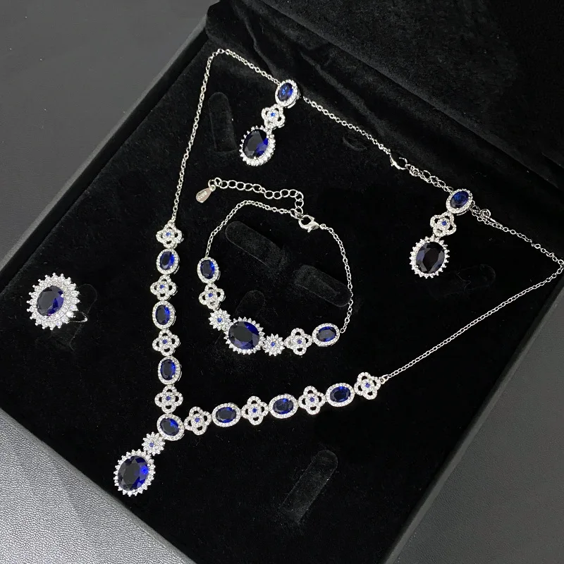 MDLFES Moiss1n الماس نمط الشرق الأوسط الأميرة مجوهرات الزفاف سوار المرأة 18K مطلي تنزانيت الأزرق