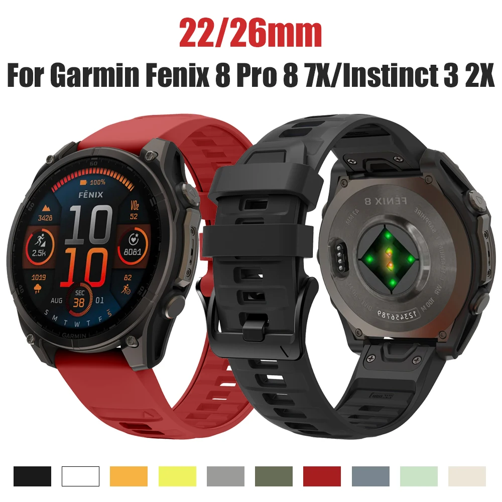 22/26 mm Sport-Silikonarmband für Garmin Fenix 8 Pro 51 mm 47 mm//Instinct 3 2X/Tactix 8/Forerunner 965 955 Ersatzarmband