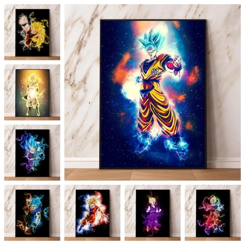 Goku Print On Canvas Hanging Modern Home Living Room Gifts Decoration Paintings Aesthetic Poster Cartoon Character Picture