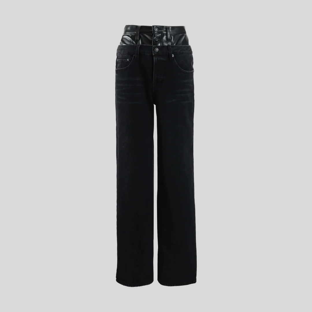 2026 Damen-Jeans mit doppelter Taille und hoher Taille, 100 % Baumwolle, lockere Passform, lange Hosen, neue modische Hosen-BH mit geradem Bein