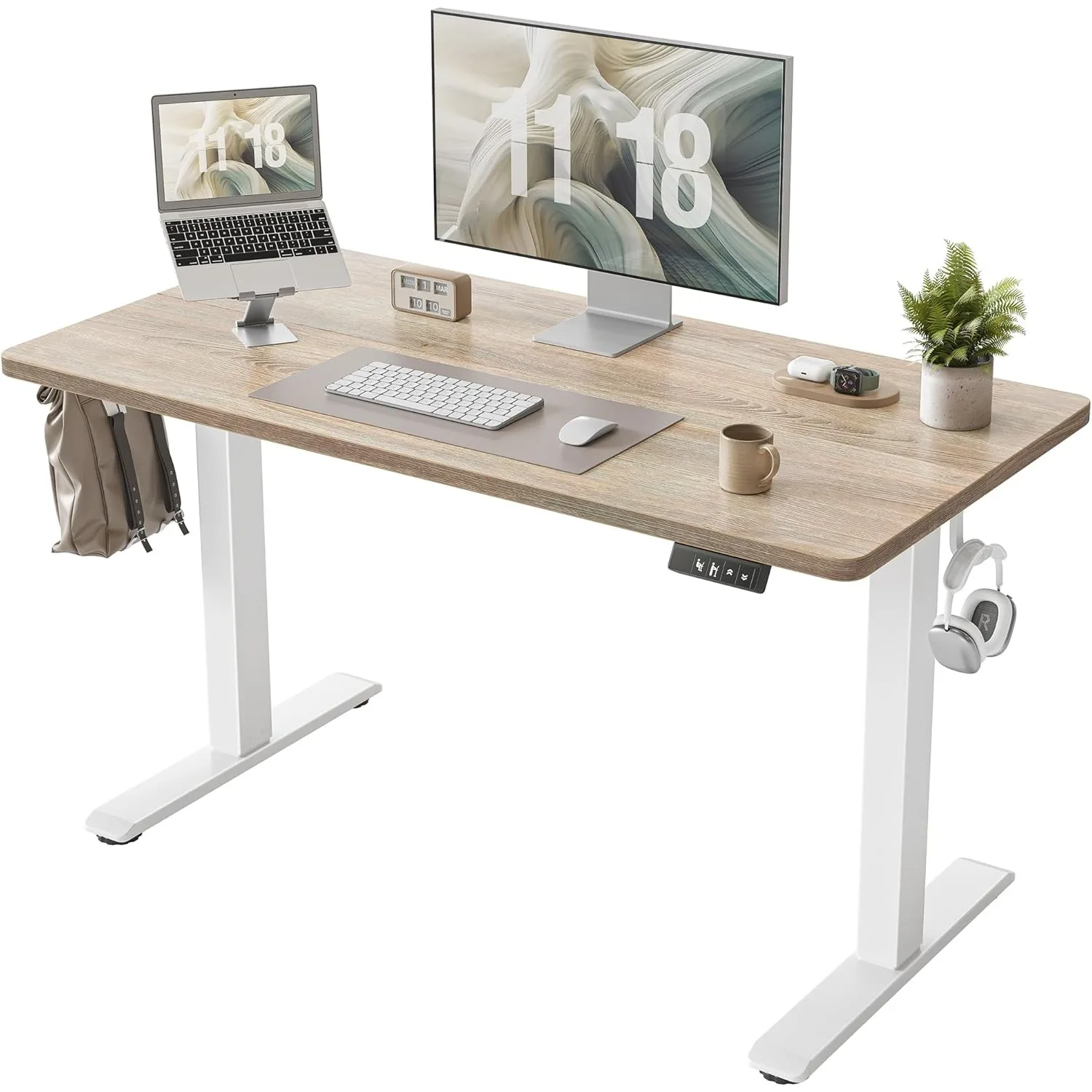 Height Adjustable Electric Standing Dk, 47 x 24 inch, Sit Stand  Dk, Splice Board, Computer Home Office Dk, White