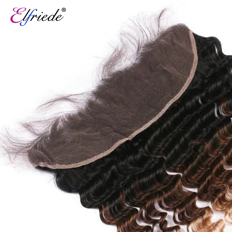 Elfriede-Mèches Deep Wave 4/27 Naturelles Ombrées, Cheveux Humains Tissés avec Dentelle Transparente 13x4, 1B/100%, 3 Lots