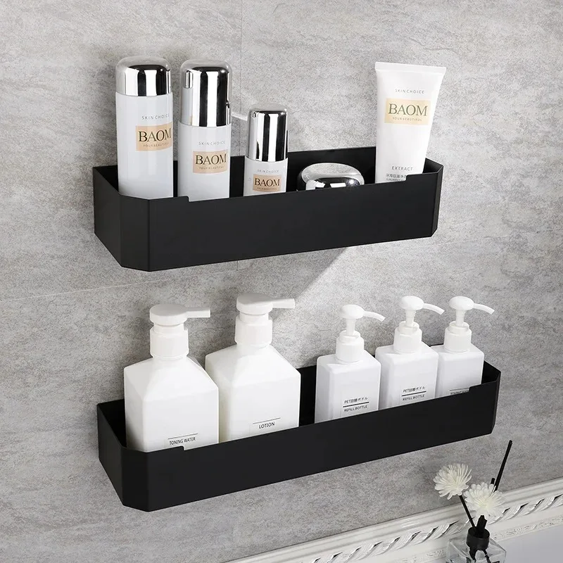 Stainless Steel No Drill Spice Rack, Wall Mounted Single Layer Seasoning Organizer for Kitchen, Adhesive Bathroom Storage