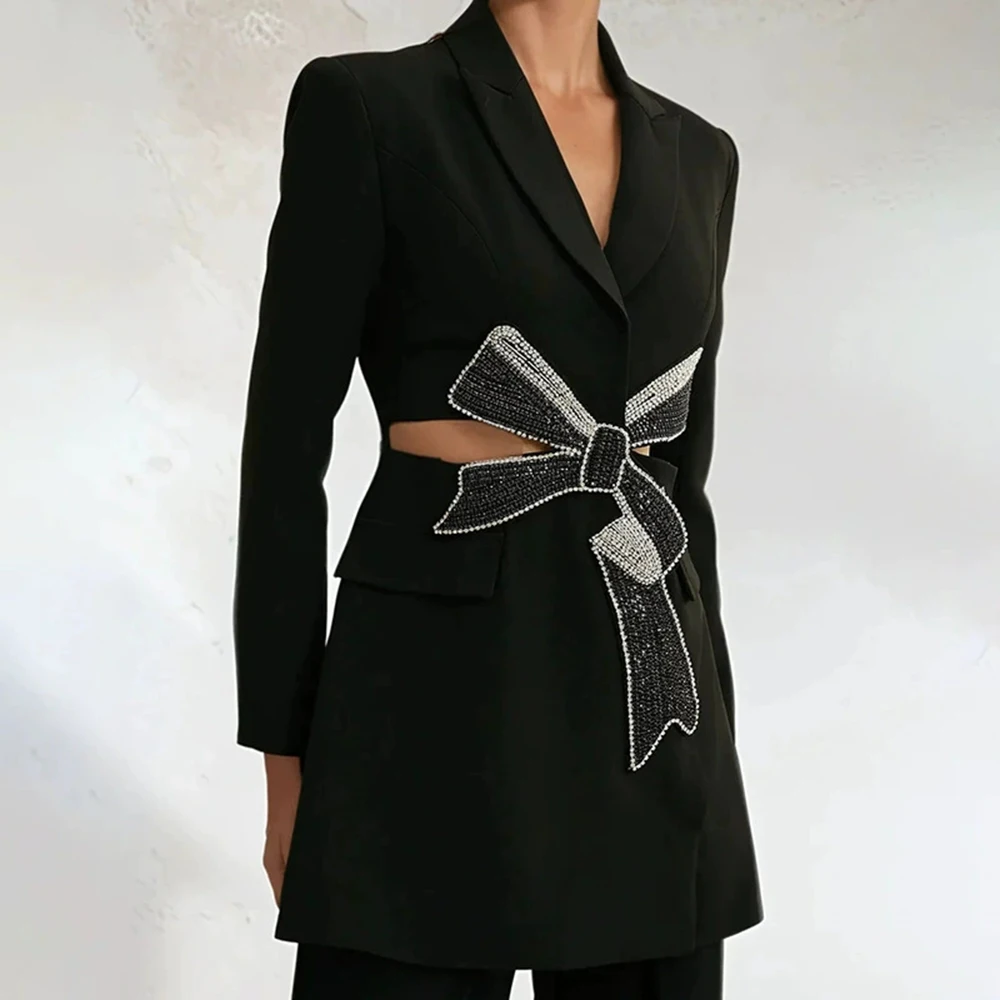 

Light luxury suit 2025 summer new hollow waist royal sister right angle shoulder heavy beaded bow suit-GZXX964