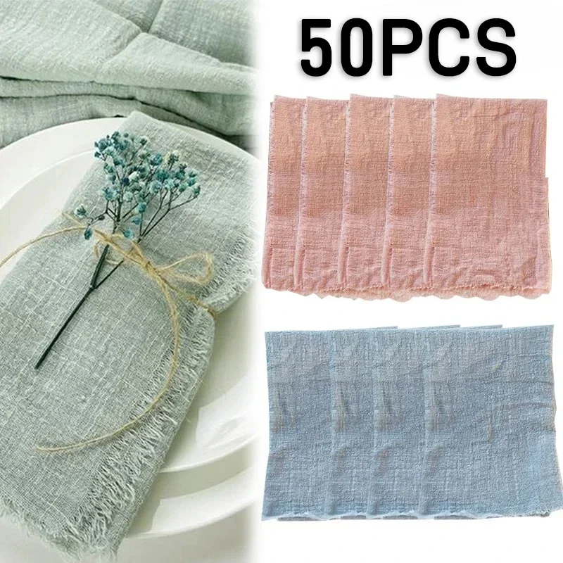 50PCS Scandinavian Style Tassel Cotton Dining Cloth Hand Torn Raw Edge Napkins Western Food Mouthcloths 30x30CM