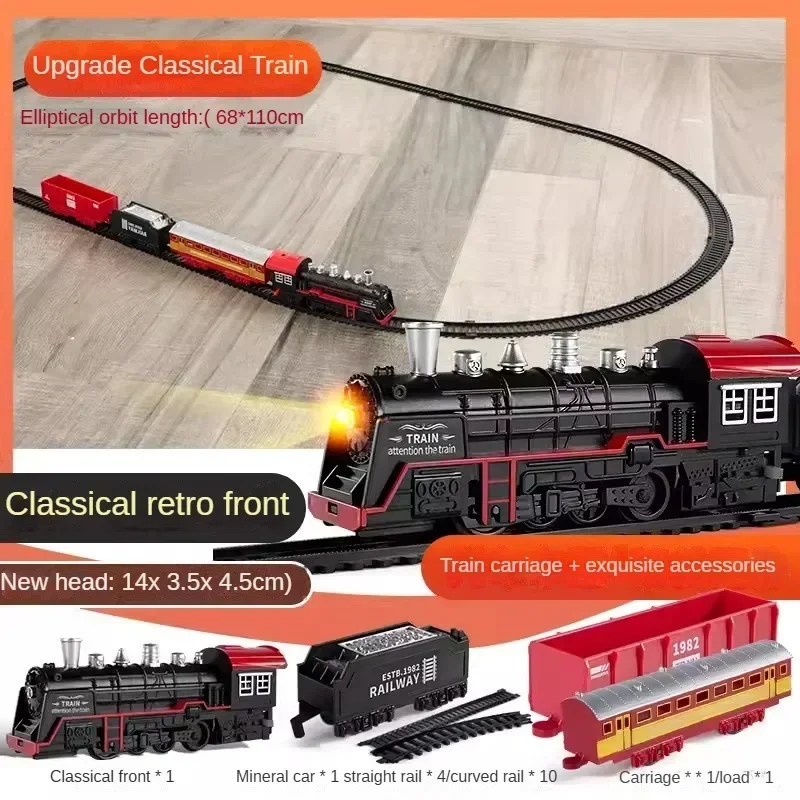 Tren Eléctrico, coche de ferrocarril de simulación, modelo de tren de vapor Retro, juguete de ferrocarril de alta velocidad para niños, conjunto de tren de carga ferroviario clásico, juguete