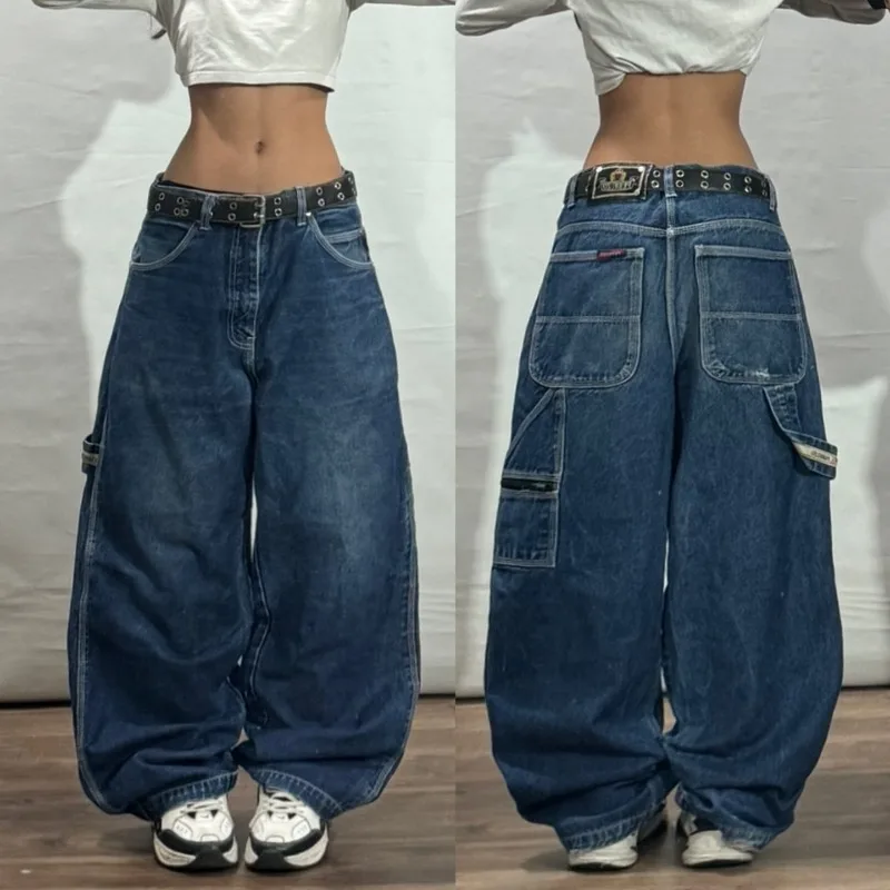 Streetwear New Fashion Blue Scratch Baggy Jeans Women Y2K Harajuku Hip Hop Popular Casual Gothic High Waist Wide Leg Trousers