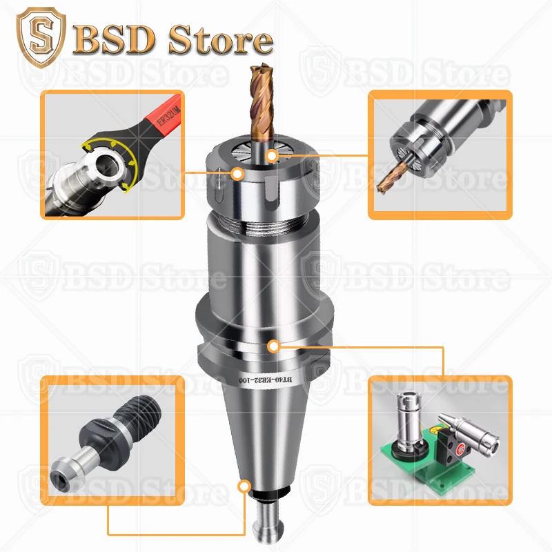 Imagem -05 - Bsd Alta Precisão Cnc Ferramenta Suporte Usinagem Centro Ferramenta Cabeça Cnc Chuck Bt30 Bt40 Er11 Er16 Er20 Er25 Er32 40