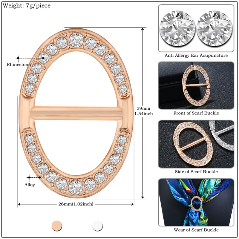 كريستال البيضاوي وشاح مشبك بروش الحلي انزلاق ضبط منديل الملابس تي شيرت حلقة كليب للنساء اكسسوارات للتزيين