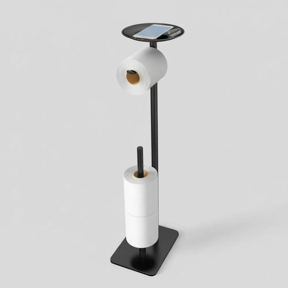 

Floor Standing Toilet Paper Holder with Storage Shelf - 4 Roll Capacity, Rust-Free Design for Modern Bathrooms