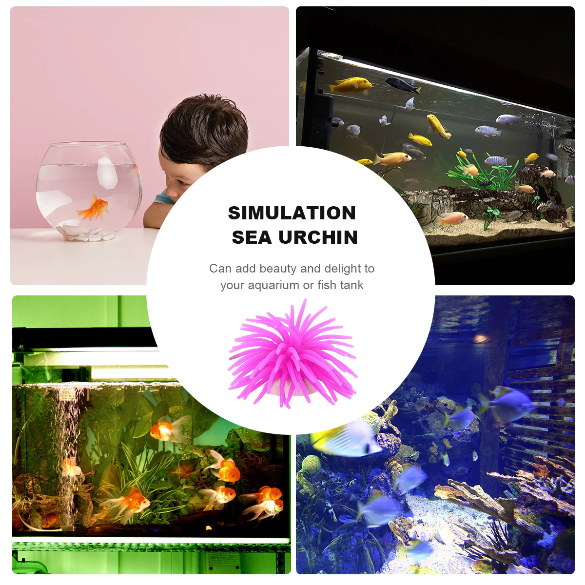 

2 pcs Purple Artificial Silicone Coral Sea Urchin Aquarium Fish Tank Decor Ornament Ceramic Base Realistic Decoration Tank