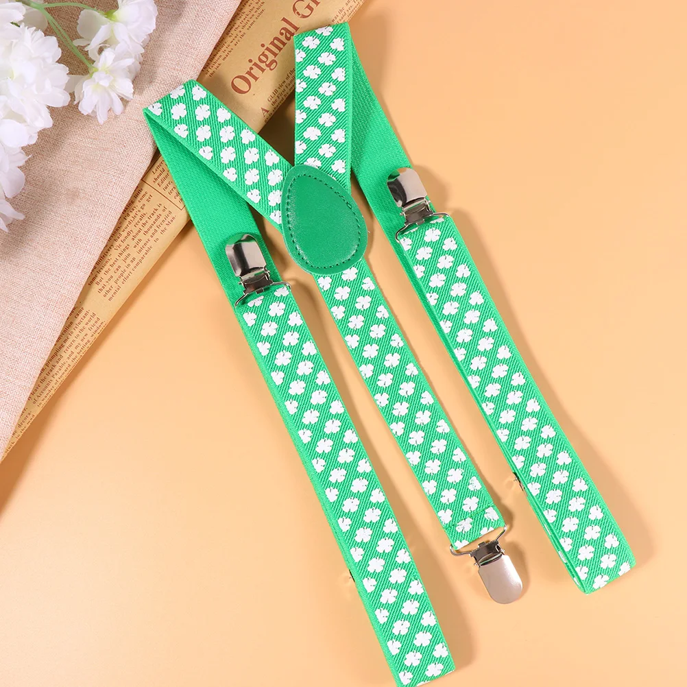 

2 Pcs Shamrock Suspenders Bow Tie Set Green Clip Party Dress Up Accessory St Patrick Day Festival Bright Color Photo Props