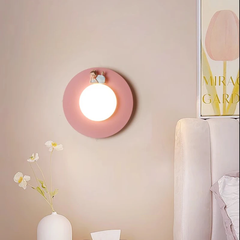 Cute Girl Wall Lamps LED Pink Children\'s Room Princess Room Bedside Lamp Modern Warm baby Room Nursery Girl Bedroom Wall Lights