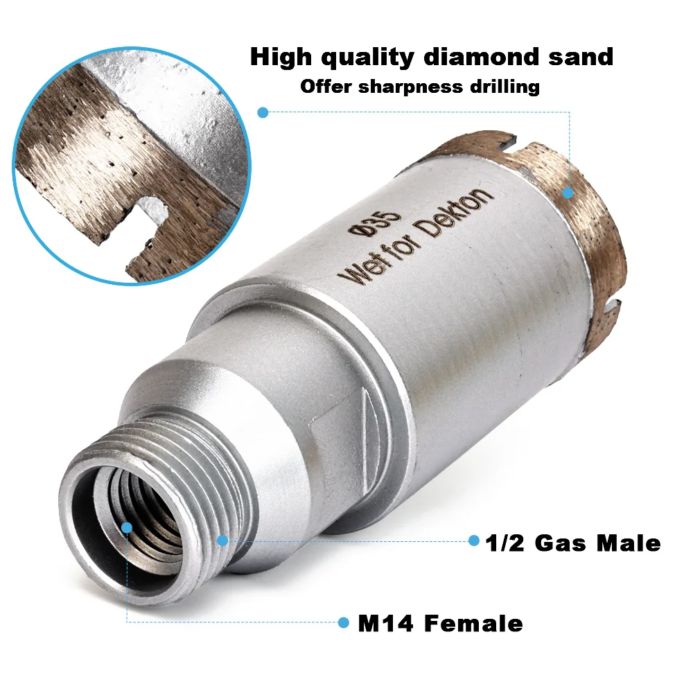 Panfreet Cnc Diamond Core Bits 35mm Stone Core Bits With M14 female & 1/2 Gas Arbor Wet For Porcelain Tile,Dekton and Neolith